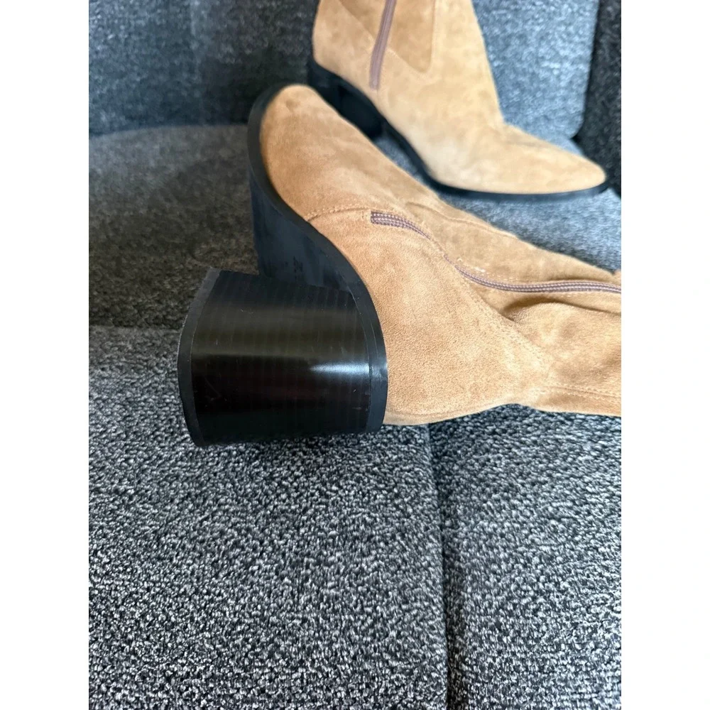 ZARA‎ Tan Suede Block Heel Ankle Boots Side Zip Pointed Toe Women Size 40